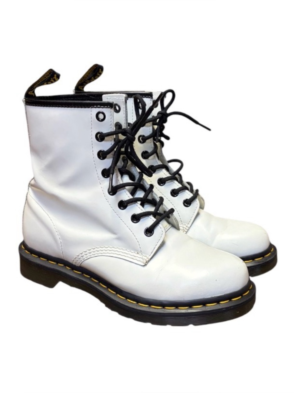 Dr Doc Martens White Leather Combat Boots Womens 8 Lace Up 11821